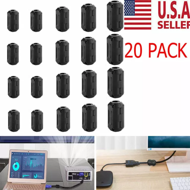20 Cable Clips Clip-on Ferrite Ring Core RFI EMI Noise Suppressor Filter Beads