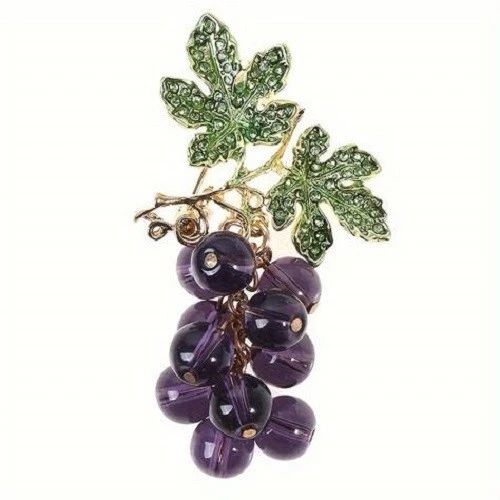 Broche Grappe De Raisin Métal Doré Avec Pierres Violettes & Strass Verts - Sans Marque - Neuf Sans étui