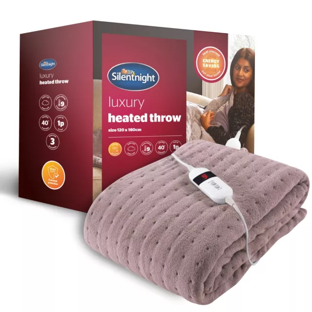 Silentnight Heated Throw Electric Over Blanket Soft Fleece Comfort Control Sofa