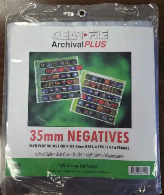 Páginas negativas de archivo tamaño 35 mm, contiene 6 tiras de 6 marcos, paquete de 100