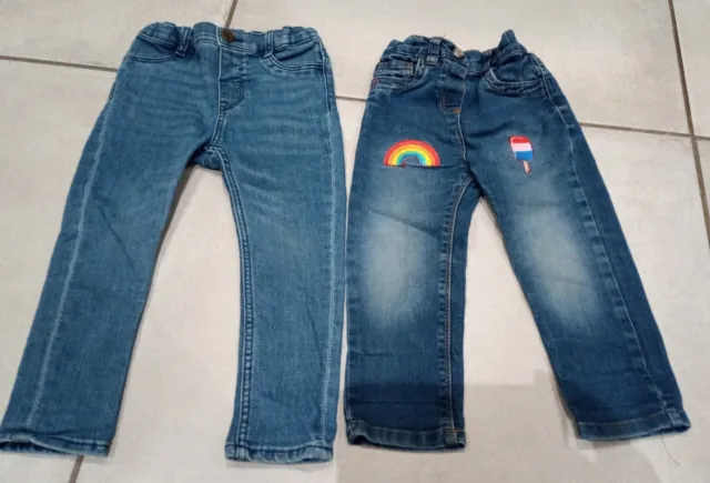 Girls Blue Denim Adjustable Waist Jeans x2 Bundle H&M Primark Age 2-3 Years