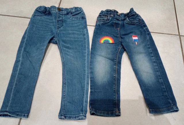 Girls Blue Denim Adjustable Waist Jeans x2 Bundle H&M Primark Age 2-3 Years