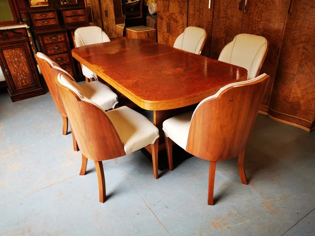 Art Deco Burr Walnut dining suite c 1935 Epstein Hille Adam's.