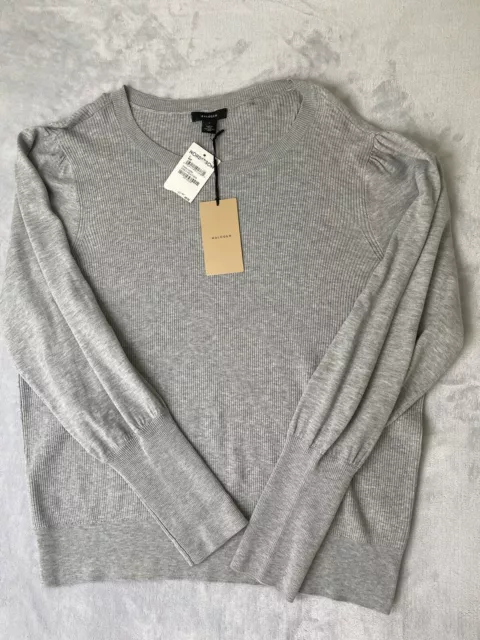 Halogen Womens Crewneck Cardigan Sweater Size Medium Gray Heather 3/4 Sleeve