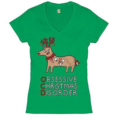 OCD Obsessive Christmas Disorder Women's V-Neck T-shirt Reindeer Rudolph Tee