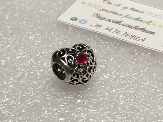 charm cuore luglio rubino sintetico ciondolo pandora originale argento 925