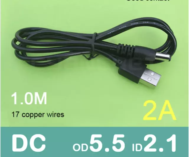 Power Kabel USB 2.0 zu DC 5,5mm x 2,1mm 1,0 M 2A Unterstützung 5V oder 12V
