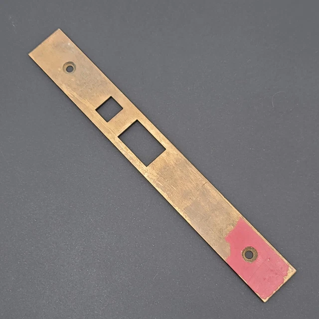 Antique Brass Door Strike Plate Single Only  Mortise 8" x 1" Reclaimed Salvage