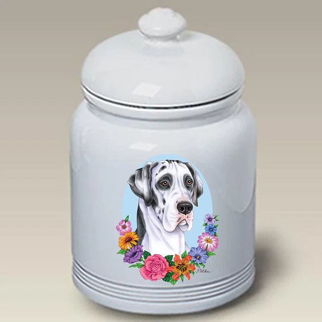 Uncropped Harlequin Great Dane Ceramic Treat Jar TP 47060