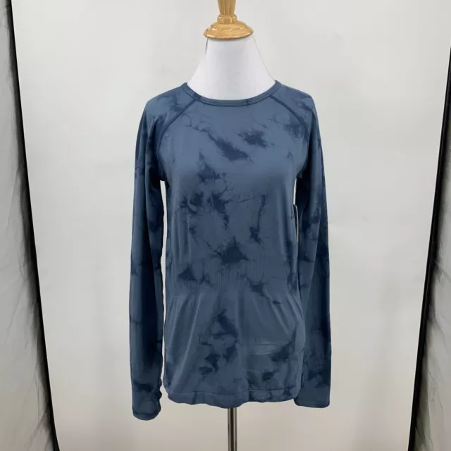 Zella Seamless Wick It Long Sleeve Top Womens M Navy Eclipse Tie Dye Nylon Blend 3