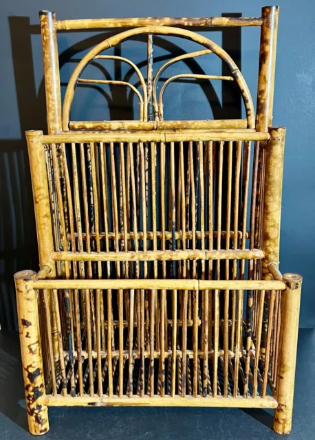 Vintage BoHo Chic 2 Tiered Tortoiseshell  Golden Bamboo Magazine Book File Rack