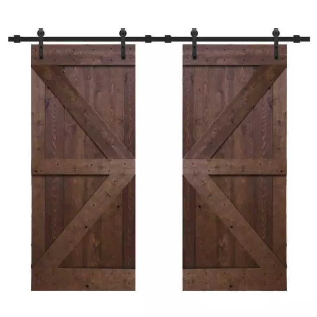 Calhome Sliding Barn Doors w/ Hardware Kit 84"H x 72"W Barn Door Kit Wood Brown