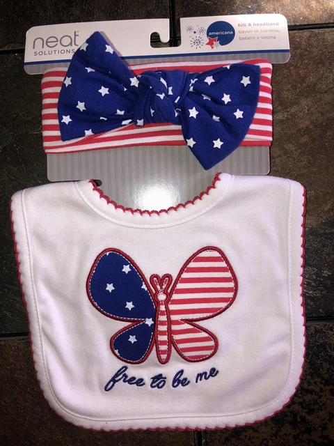 4th of July Butterfly Baby Bib with Stars Stripes Headband NEW