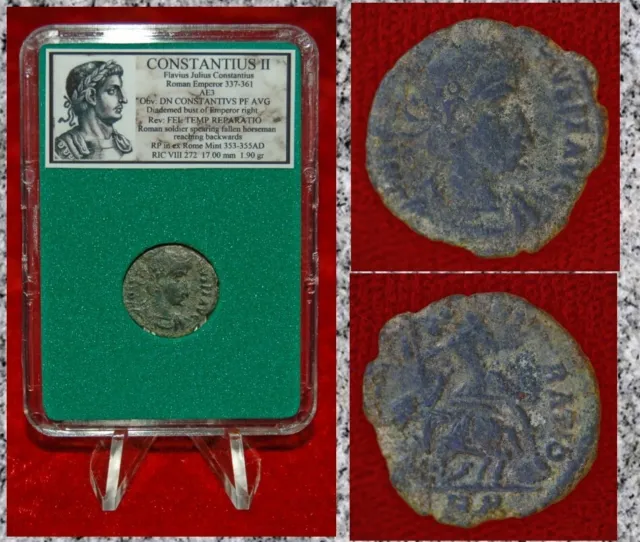 Ancient Roman Empire Coin CONSTANTIUS II Roman Soldier Spearing Fallen Horseman