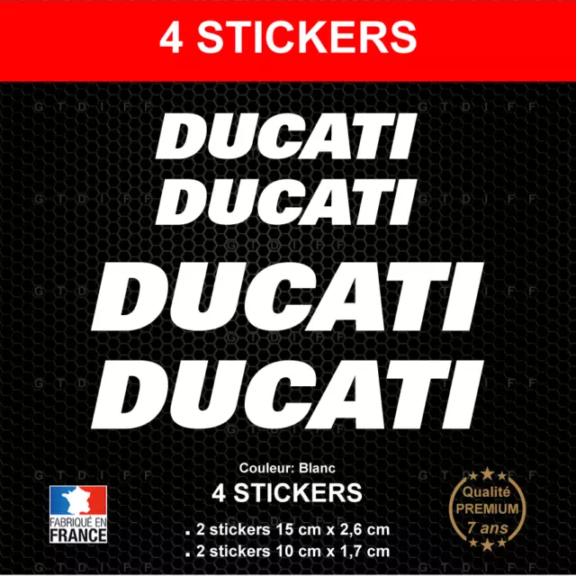 4 Stickers DUCATI Blanc Autocollants Moto Adhésifs compatible Scooter Casque Top