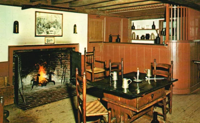 Postcard MA Sudbury Old Bar Room Longfellows Wayside Inn Chrome Vintage PC J220