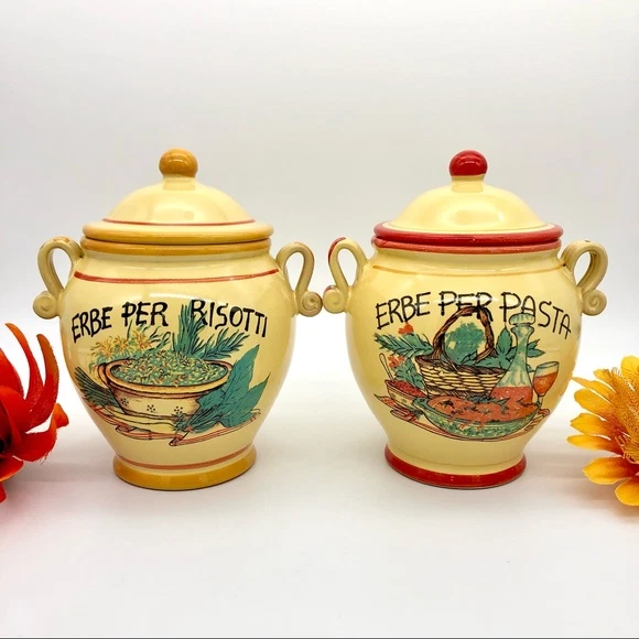 Vtg Italian Herb Jars Retro Lidded Set Italiana Scuro dal 1949 MCM Italy