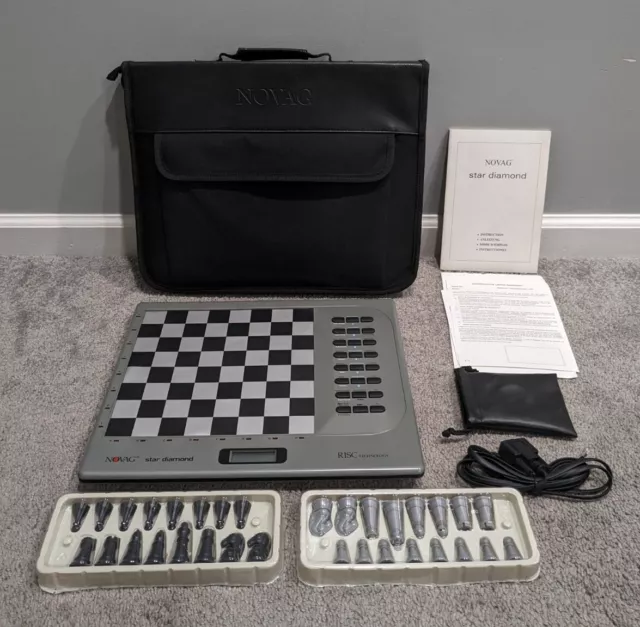 NOVAG Star Diamond 1004 Electronic Chess Computer w Manuals Carrying Case TESTED