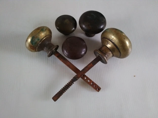 Victorian Brass Door Knobs Handles - Old / Vintage / Antique