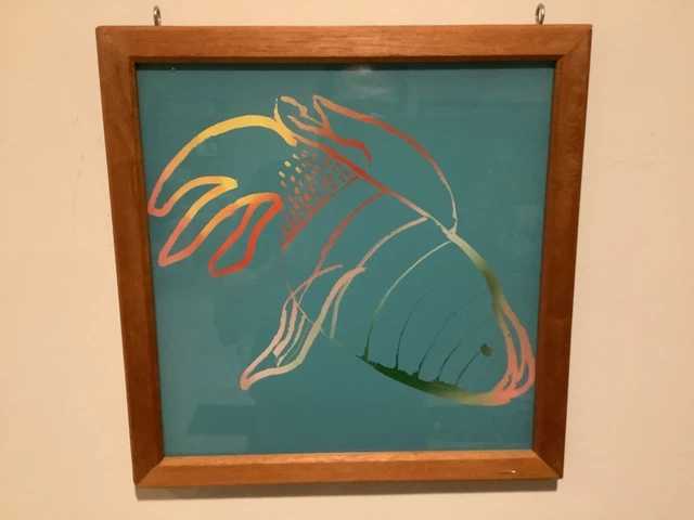 Glass Fish Hanging Sun Catcher Beautiful  13" x 14" Signed Framed