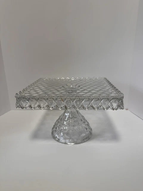 VTG FOSTORIA AMERICAN Square Bell Pedestal Cake Stand w/ Rum Well