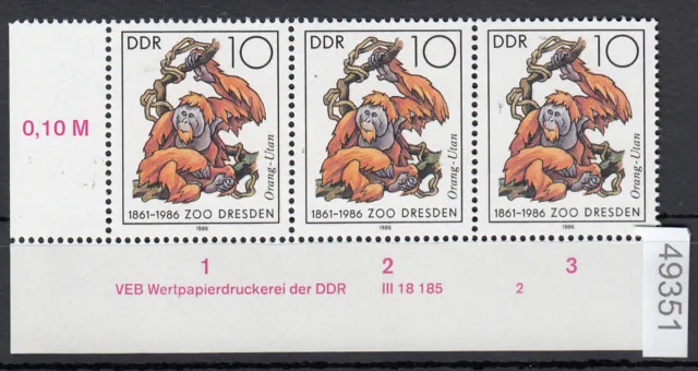 DDR 1986, Mich.-Nr.: 3019  ** DV  FN 2   Eckrand  Druckvermerk