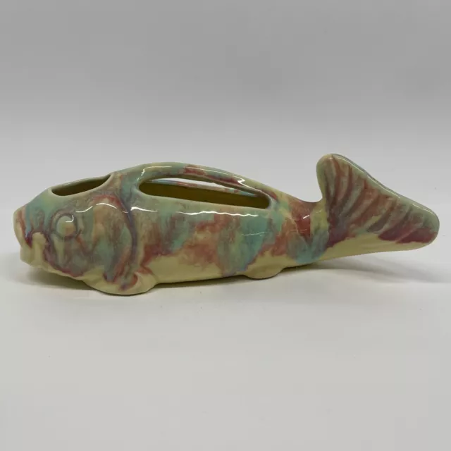 Vintage 1940s fish posy bowl - drip glaze ceramic vase Australian Pottery