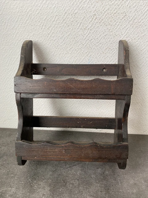 Ancienne étagère murale en teck birman patine bleue d'origine Vintage