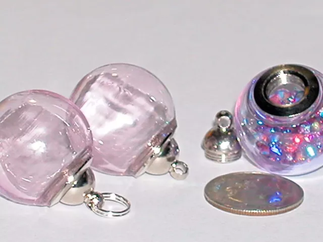 Wide Mouth Glass Crystal Ball Bottle fairy Locket vial Screw top Globe Orb Pink