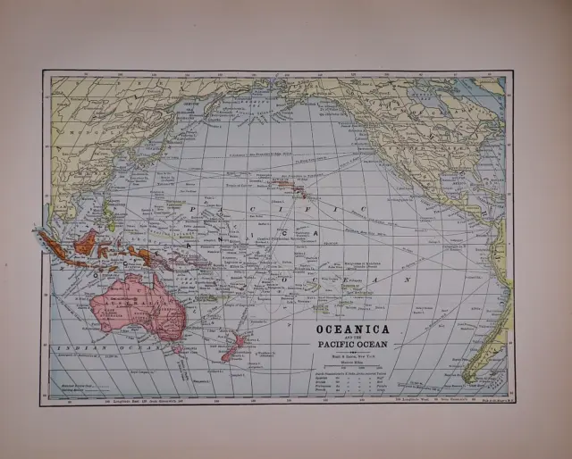 Old Original 1896 Atlas Map ~ OCEANICA - PACIFIC OCEAN~ (11x14) -#1344