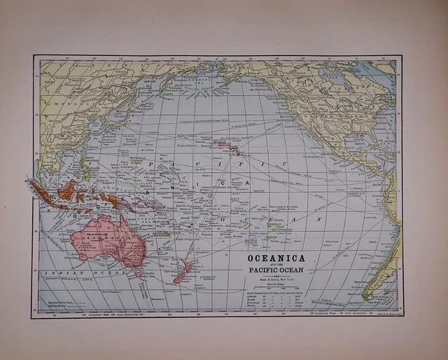 Old Original 1896 Atlas Map ~ OCEANICA - PACIFIC OCEAN~ (11x14) -#1344