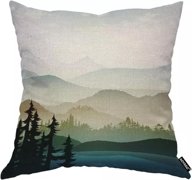 AOYEGO Nature Landscape Throw Pillow Cover Mountain Forest and Lake Summer Green