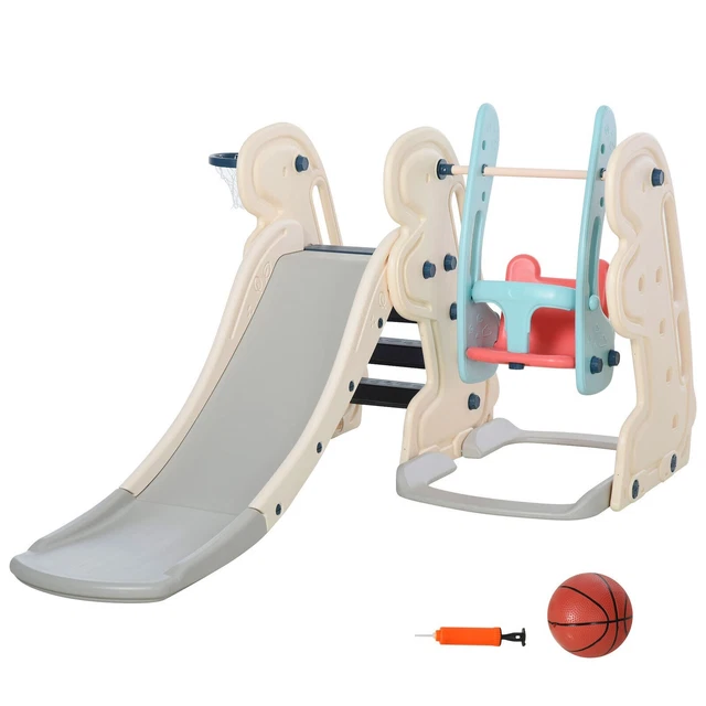 3-in-1 Kinder Rutsche Spielzeug Basketballkorb Schaukel Babyrutsch für 1-6 Jahre