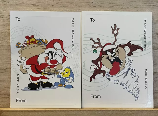 Vintage Looney Tunes Christmas Gift Tags Stickers Taz Tweety Sylvester 1996 USA