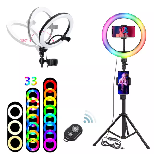 Ring Light with Tripod Stand & Phone Holder 10.2 inch RGB LED Selfie Ring Lights