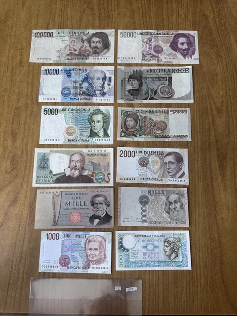 Lotto 12 Banconote Lire 100000 Caravaggio 50000 Bernini 10000 5000 2000 1000 R94