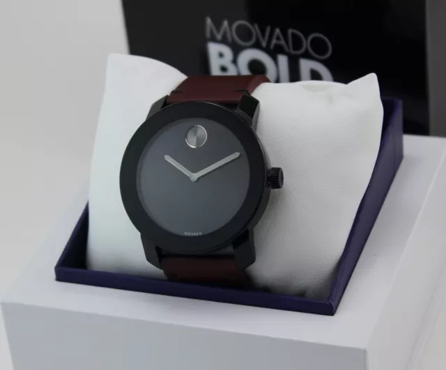 New Authentic Movado Bold Tr90 Trend Brown Leather Black Men's 3600602 Watch