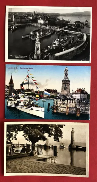 3 x Foto AK LINDAU am Bodensee 1920/26 Hafenpartie mit Dampfer Schiffen ( 72291