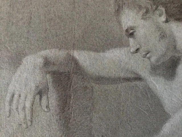 Dessin Académique Nu Masculin - Crayon, XIXe Siècle, Origine France - Pièce Ancienne
