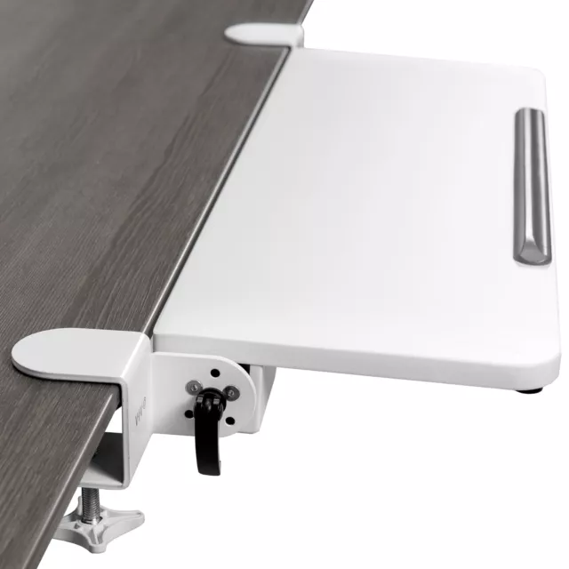 VIVO White Clamp-on Computer Keyboard and Mouse Tray, Flip Down Tilting Platform
