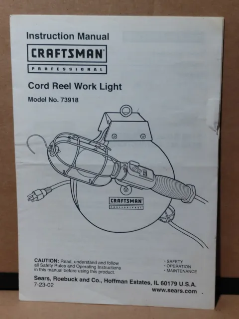 SEARS CRAFTSMAN OWNERS Manual Cord Real Work Light Model No. 73918
