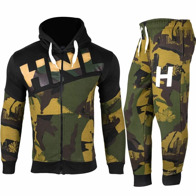 Uomo con Cappuccio Hnl Cachi Stampa Tuta IN Pile Zip Top & Jogging Pantaloni