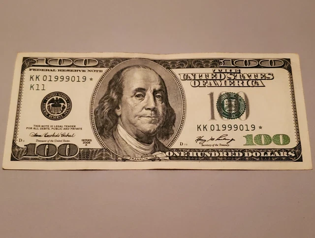 ONE HUNDRED DOLLAR Bill STAR NOTE Federal Reserve 2006 Series Benjamin ...