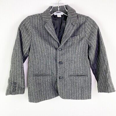 Janie + Jack Boys Size 6 Gray Pinstripe Blazer Jacket Wool Blend