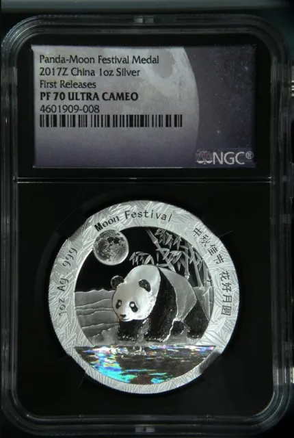 2017 Z China Silver Panda Moon Festival Medal 1Oz .999 Fine NGC PF70 Ultra Cameo