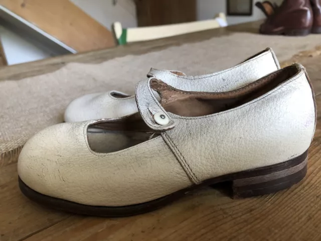 Sandali antichi/vintage in pelle bianca per bambini Dolly Mary Jane balletto