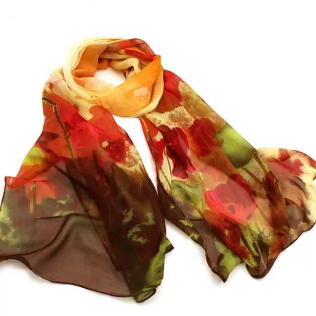 Scarf Ladies Floral Poppy Women Silk Feel Design Autumn Premiu Shawl + FREE GIFT