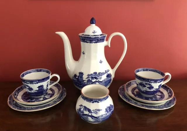 Ringtons Coffee Set In Blue & White Willow Pattern Made By Wade 8 Pieces