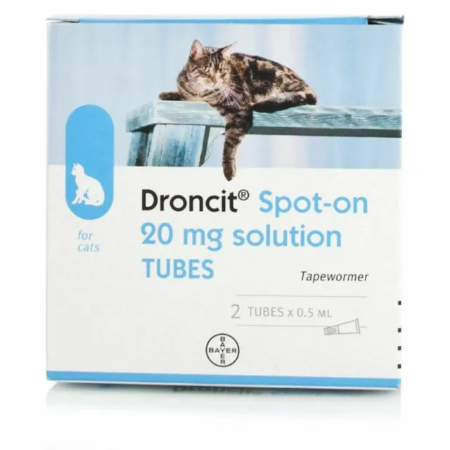 Droncit Spot On Cat Wormer 2 Tubes Tapeworm Deworming Treatment.