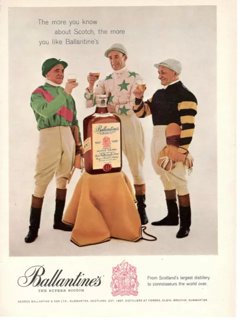 Ballantines Scotch Whisky Advertising 1 Page Original 1964 Jockeys Racing Horse